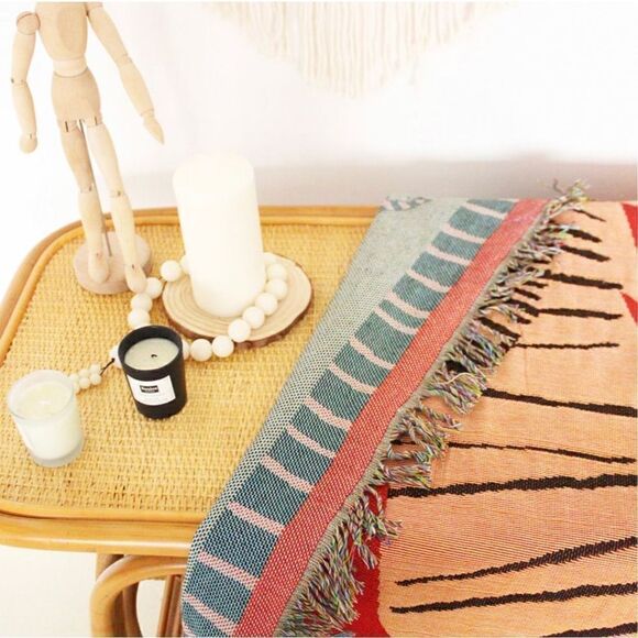 Tiger and Cheetah Boho Orange Woven Throw Blanket Tapestry Big Cats Don’t Cry - Picture 7 of 7